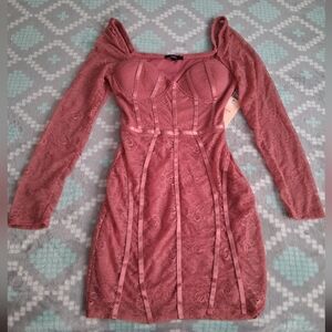 Blashe Chic Long Sleeve Lace Dress in Dusty Pink  Size S NWOT